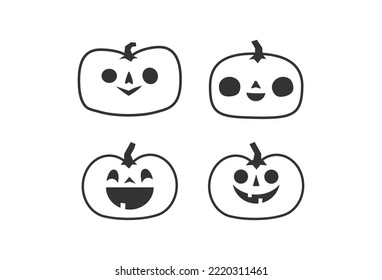 Jack o lantern icons. Halloween carved pumpkins simple illustrations.