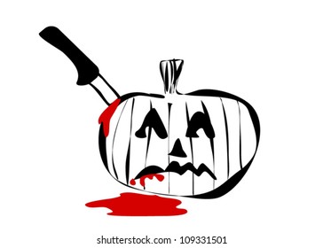  jack o lantern with knife stuck in side