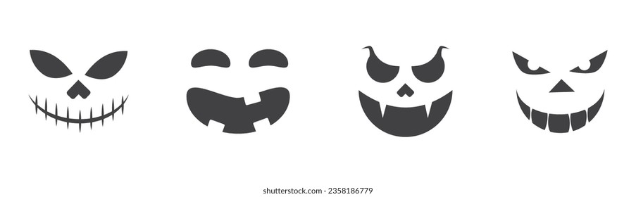 Jack O Lantern Monster Face Expression set of 4 in many different variation sad angry scary happy emotion editable for Halloween content asset