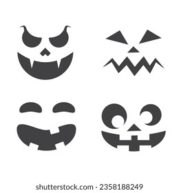 Jack O Lantern Monster Face Expression set de 4 en muchas diferentes variedades triste enojado y feliz emoción escalofriante editable para el activo de contenido de Halloween