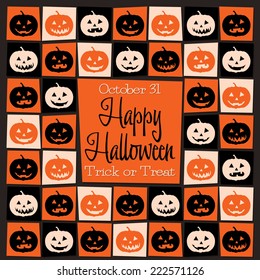 Jack O' Lantern mosaic retro Halloween card in vector format.