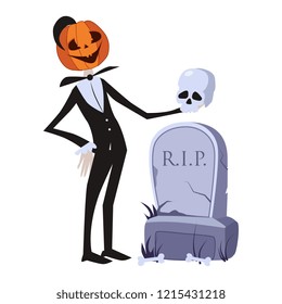 Jack o Lantern Near the Grave Halloween Illustration