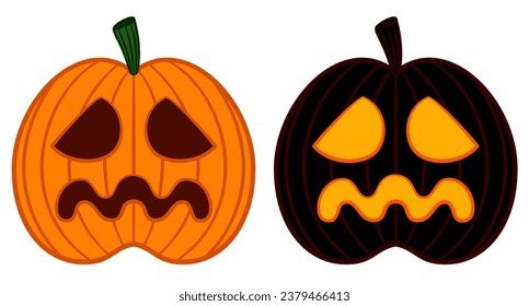 Jack O Lantern Night and Day for Halloween or Fall Designs with a Concerned Sad Face