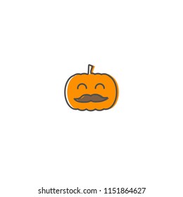 Jack o lantern orange pumpkin sticker with mustache isolated on white background
