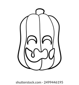 Jack O Lantern Outline Line Art. Cute Creepy Spooky Halloween Pumpkin Doodle. Easy Coloring Book Page Activity For Kids.