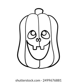 Jack O Lantern Outline Line Art. Cute Creepy Spooky Halloween Pumpkin Doodle. Easy Coloring Book Page Activity For Kids.