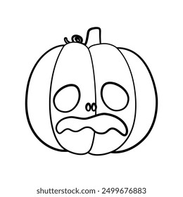 Jack O Lantern Outline Line Art. Cute Creepy Spooky Halloween Pumpkin Doodle. Easy Coloring Book Page Activity For Kids.