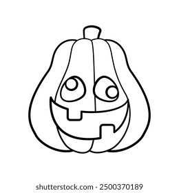 Jack O Lantern Outline Line Art. Cute Creepy Spooky Halloween Pumpkin Doodle. Easy Coloring Book Page Activity For Kids.