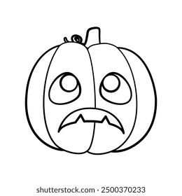 Jack O Lantern Outline Line Art. Cute Creepy Spooky Halloween Pumpkin Doodle. Easy Coloring Book Page Activity For Kids.