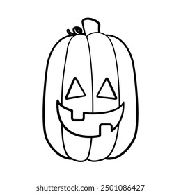 Jack O Lantern Outline Line Art. Cute Creepy Spooky Halloween Pumpkin Doodle. Easy Coloring Book Page Activity For Kids.