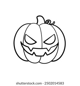 Jack O Lantern Outline Line Art. Cute Creepy Spooky Halloween Pumpkin Doodle. Easy Coloring Book Page Activity For Kids.