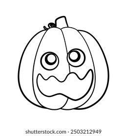 Jack O Lantern Outline Line Art. Cute Creepy Spooky Halloween Pumpkin Doodle. Easy Coloring Book Page Activity For Kids.