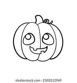 Jack O Lantern Outline Line Art. Cute Creepy Spooky Halloween Pumpkin Doodle. Easy Coloring Book Page Activity For Kids.