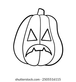 Jack O Lantern Outline Line Art. Cute Creepy Spooky Halloween Pumpkin Doodle. Easy Coloring Book Page Activity For Kids.