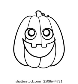 Jack O Lantern Outline Line Art. Cute Creepy Spooky Halloween Pumpkin Doodle. Easy Coloring Book Page Activity For Kids.