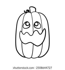 Jack O Lantern Outline Line Art. Cute Creepy Spooky Halloween Pumpkin Doodle. Easy Coloring Book Page Activity For Kids.