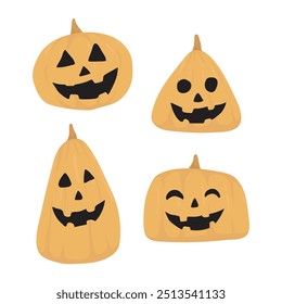 jack o lantern pumpkin collection pack, cute isolated vector illustration