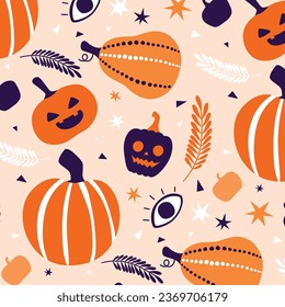 Jack O Lantern Pumpkin Halloween Decoration Pattern - Seamless, Festive, and Spooky Background, Vector, Illustration