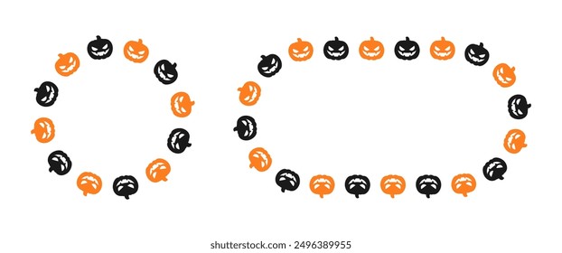 Jack O Lantern Pumpkin Halloween Frame Border Silhouette Set. Social Media Post Card Template Vector Illustration.