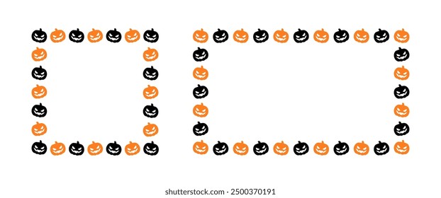 Jack O Lantern Pumpkin Halloween Frame Border Silhouette Set. Social Media Post Card Template Vector Illustration.