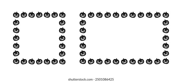 Jack O Lantern Pumpkin Halloween Frame Border Silhouette Set. Social Media Post Card Template Vector Illustration.