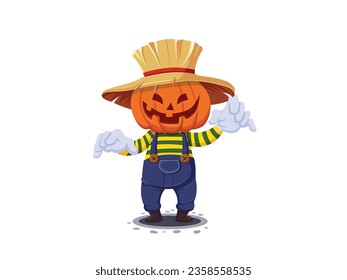 Jack o Lantern Pumpkin head cartoons character. Isolated on white background. Halloween pumpkin engraving vector illustration. Design and hand drawn