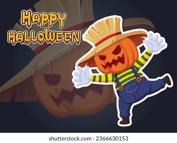Jack O Lantern Pumpkin Head Sticker Cartoon Halloween. Illustration Vector  For Holiday. Use he produck for printing