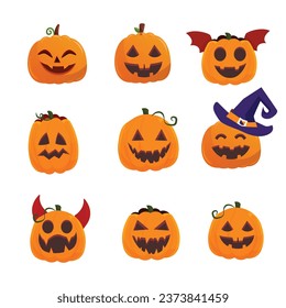Jack o Lantern, Pumpkin Head Emoji. Halloween Decoration. White Background.