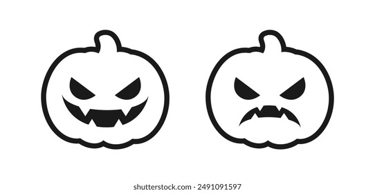 Icono de la línea de calabaza Jack O Lantern, símbolo de Vector de contorno. Halloween Trick or Treat símbolo de vacaciones, ilustración de logotipo.