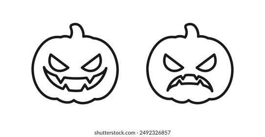 Icono de la línea de calabaza Jack O Lantern, símbolo de Vector de contorno. Halloween Trick or Treat símbolo de vacaciones, ilustración de logotipo.