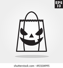 Jack o lantern pumpkin on candy bag halloween icon in trendy flat style isolated on grey background. Id card symbol for your design, logo, UI. Vector illustration, EPS10.