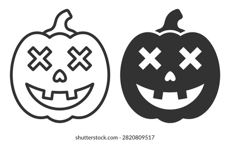 jack o lantern pumpkin outline and solid icons halloween decoration on transparent background