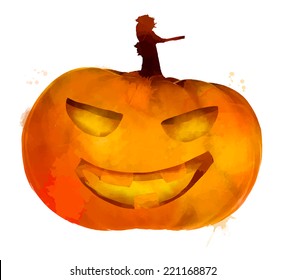 Jack o lantern pumpkin with scary face illustration