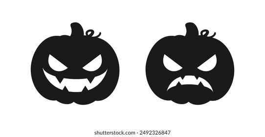 Jack O Lantern Icono de la silueta de la calabaza, simple signo de Vector plano. Halloween Trick or Treat símbolo de vacaciones, ilustración de logotipo.