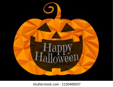 Jack o lantern pumpkin with triangular carve texture isolated on black background for halloween greeting