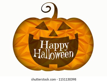 Jack o lantern pumpkin with triangular carve texture isolated on white background with paper cut style for halloween greeting