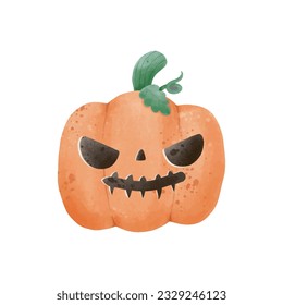 jack o lantern pumpkin watercolor Happy Halloween holiday. Orange pumpkin with smile for your design for trick or Treating symbol of the isolated on white background Vector illustration