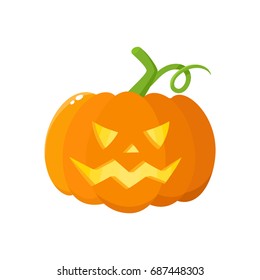 Jack o lantern, ripe orange pumpkin with carved scary face , traditional Halloween symbol, cartoon vector illustration isolated on a white background. Cartoon style Halloween pumpkin, jack o lantern