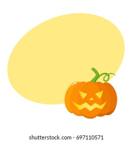 Jack o lantern, ripe orange pumpkin with carved scary face , traditional Halloween symbol, cartoon vector illustration with space for text. Cartoon style Halloween pumpkin, jack o lantern