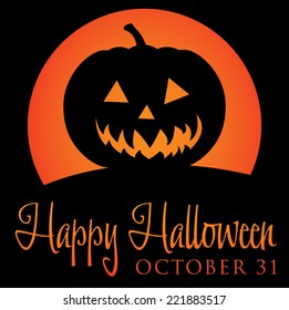 Jack O' lantern rising moon Halloween card in vector format.