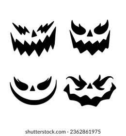 Jack O Lantern. Scary and funny faces of Halloween pumpkin or ghost . Vector collection.