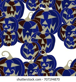 Jack O Lantern Seamless Pattern. Halloween Background with Pumpkins of Strange Colors. Unconventionally Colored Halloween Texture for Textile, Decoration, Wrapping Paper