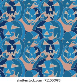 Jack O Lantern Seamless Pattern. Halloween Background with Pumpkins of Strange Colors. Unconventionally Colored Halloween Texture for Textile, Decoration, Wrapping Paper