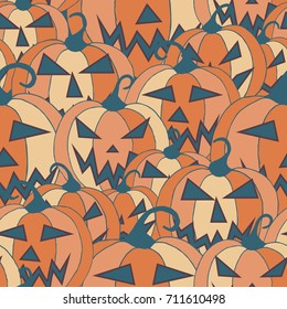 Jack O Lantern Seamless Pattern. Halloween Background with Pumpkins of Strange Colors. Unconventionally Colored Halloween Texture for Textile, Decoration, Wrapping Paper