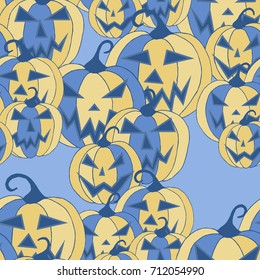 Jack O Lantern Seamless Pattern. Halloween Background with Pumpkins of Strange Colors. Unconventionally Colored Halloween Texture for Textile, Decoration, Wrapping Paper
