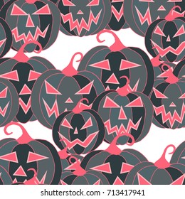 Jack O Lantern Seamless Pattern. Halloween Background with Pumpkins of Strange Colors. Unconventionally Colored Halloween Texture for Textile, Decoration, Wrapping Paper