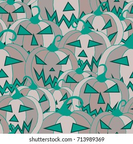 Jack O Lantern Seamless Pattern. Halloween Background with Pumpkins of Strange Colors. Unconventionally Colored Halloween Texture for Textile, Decoration, Wrapping Paper