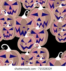 Jack O Lantern Seamless Pattern. Halloween Background with Pumpkins of Strange Colors. Unconventionally Colored Halloween Texture for Textile, Decoration, Wrapping Paper