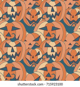 Jack O Lantern Seamless Pattern. Halloween Background with Pumpkins of Strange Colors. Unconventionally Colored Halloween Texture for Textile, Decoration, Wrapping Paper