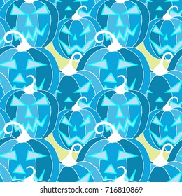 Jack O Lantern Seamless Pattern. Halloween Background with Pumpkins of Strange Colors. Unconventionally Colored Halloween Texture for Textile, Decoration, Wrapping Paper